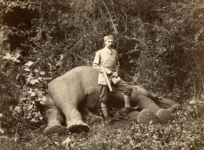 Franz Ferdinand with one of the elephants he killed in Kalawela, Ceylon, in January 1893.